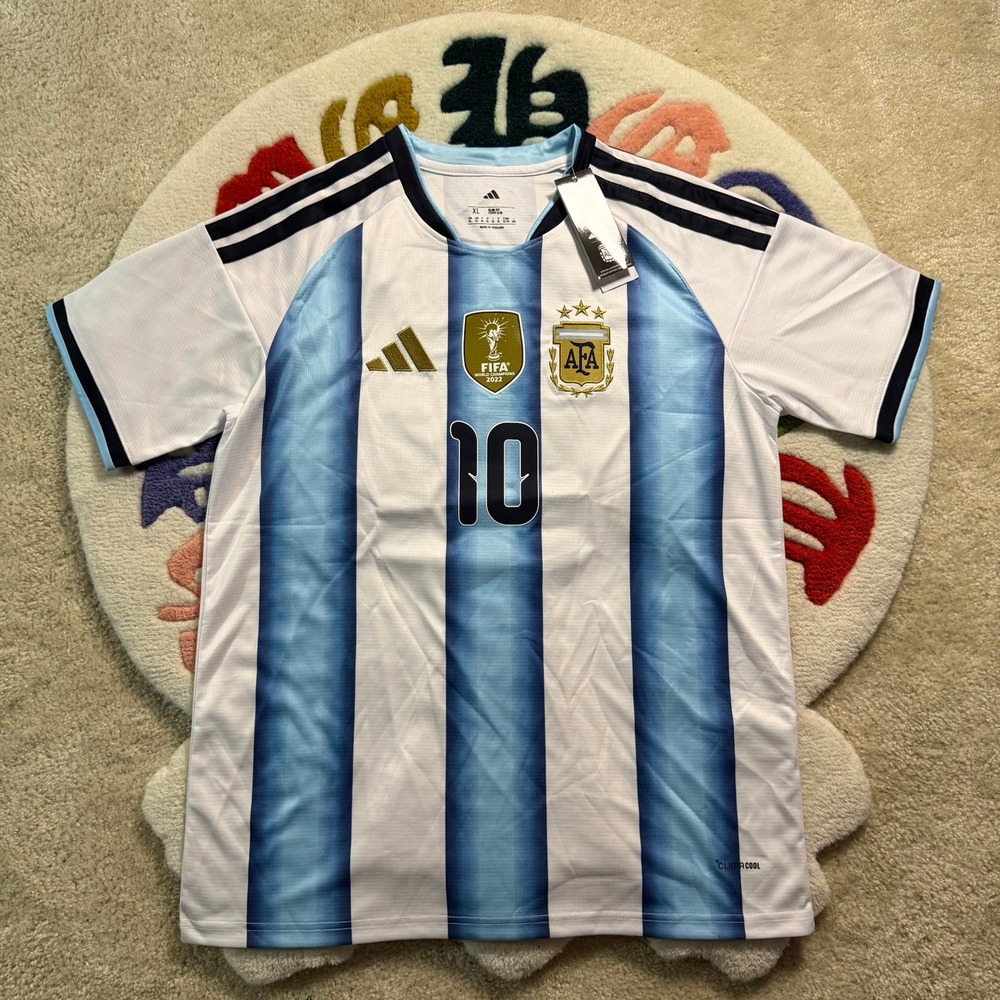 Adidas Argentina Messi 10 World Cup 2022 Champions Jersey Blue White XL New